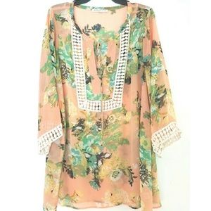 DANIEL RAINN sheer BOHO cover up Tunic